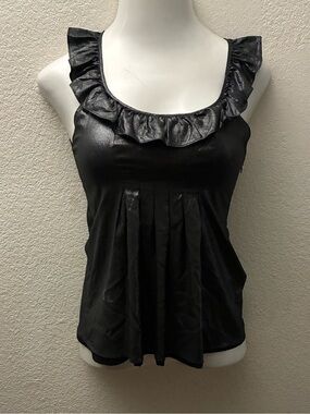 Laila Azhar Silk Blend Metalic Black Ruffle Neck Sleeveless Top 4